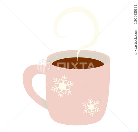 帶有雪花圖案的粉紅色杯子和熱飲的插圖 130988951