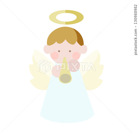 Illustration of a cute angel blowing a trumpet Illustration of a cute angel blowing a trumpet 130988982