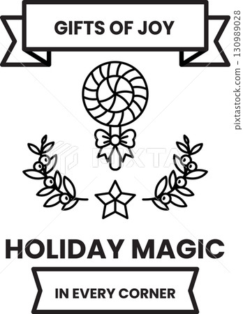 A black and white poster with a ribbon and a candy cane 130989028