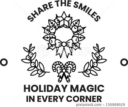 A wreath with a bow and a candy cane is on a white background 130989029