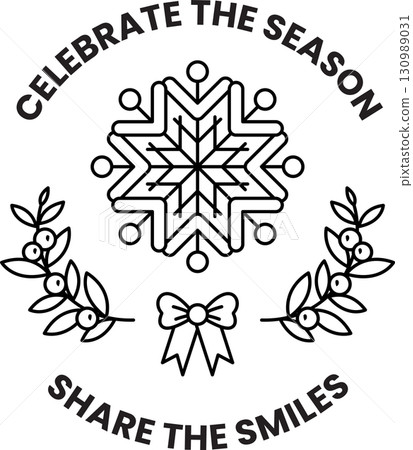 A black and white image of a snowflake with a bow A black and white image of a snowflake with a bow 130989031