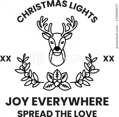 A deer head with a wreath around it A deer head with a wreath around it 130989037