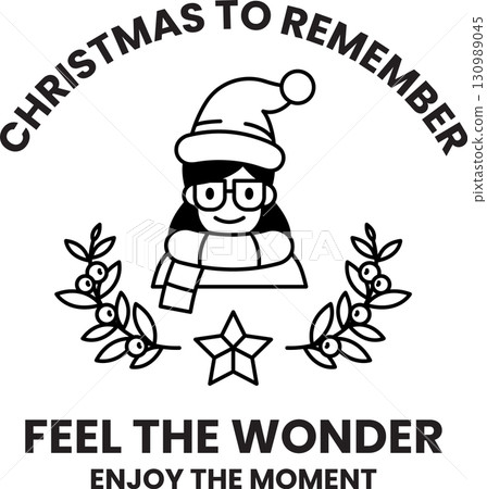 A woman wearing a Santa hat and scarf is smiling and surrounded by leaves 130989045