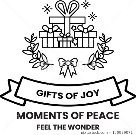 A black and white image of a ribbon with a bow and a box with a star on it A black and white image of a ribbon with a bow and a box with a star on it 130989071