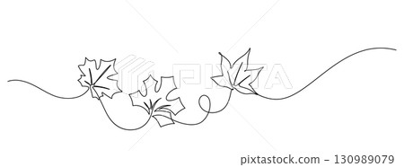 one line drawing of autumn leaf hand drawn decorative minimalism 130989079