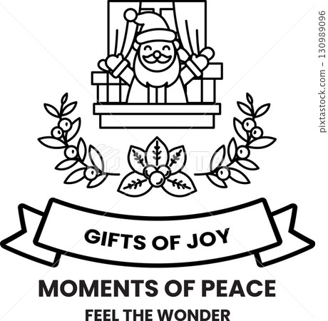 A white and black image of a santa with a bow on his head A white and black image of a santa with a bow on his head 130989096