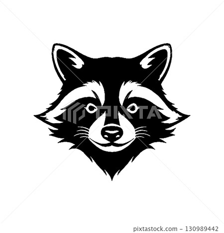Illustration of racoon head. Design element for logo, label, sign. Vector illustration 130989442
