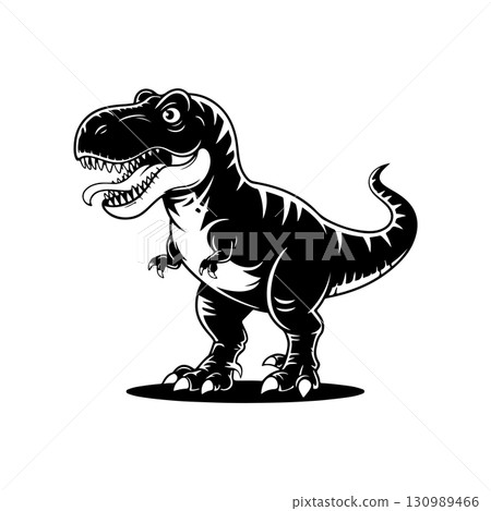 Illustration of Tyrannosaurus isolated on white background. Cartoon dinosaur. Design element for logo, label, design. Vector illustration 130989466
