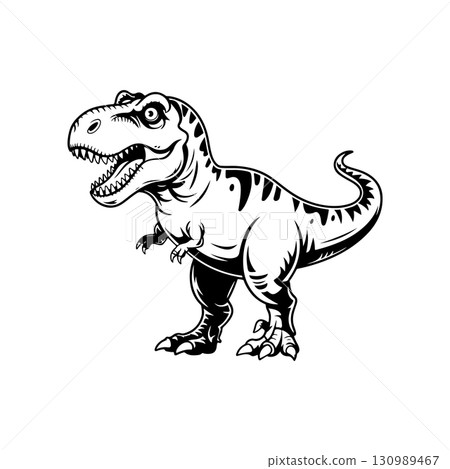 Illustration of Tyrannosaurus isolated on white background. Cartoon dinosaur. Design element for logo, label, design. Vector illustration Illustration of Tyrannosaurus isolated on white background. Cartoon dinosaur. Design element for logo, label, design. Vector illustration 130989467