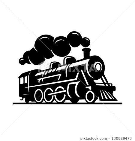 Vintage train isolated on white background. Design element for logo, label, emblem, sign. Vector illustration 130989473