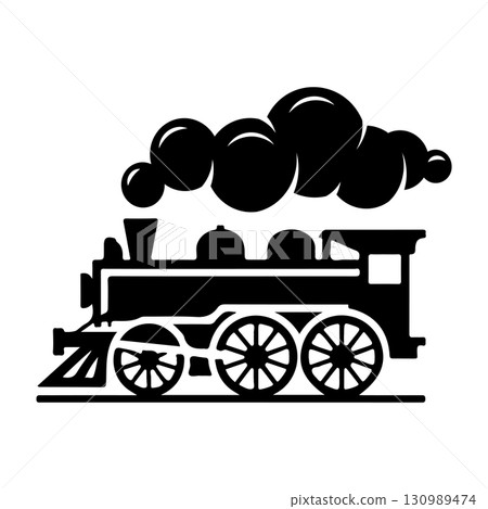 Vintage train isolated on white background. Design element for logo, label, emblem, sign. Vector illustration 130989474
