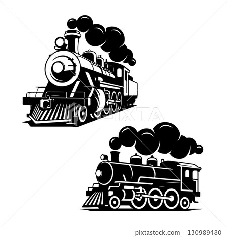 Vintage train isolated on white background. Design element for logo, label, emblem, sign. Vector illustration Vintage train isolated on white background. Design element for logo, label, emblem, sign. Vector illustration 130989480