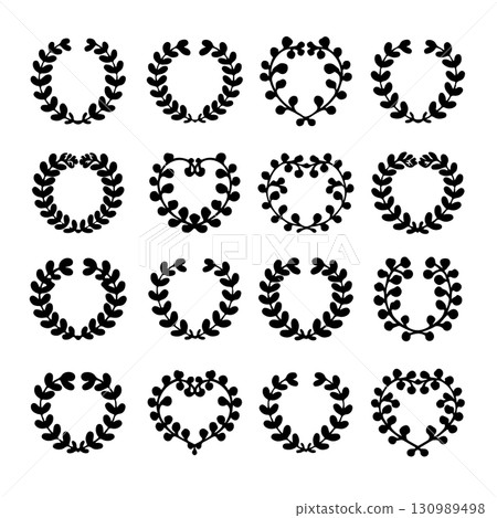 Set of floral wreath in vintage style. Design element for decorations. Vector illustration 130989498
