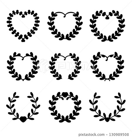 Set of floral wreath in vintage style. Design element for decorations. Vector illustration Set of floral wreath in vintage style. Design element for decorations. Vector illustration 130989508