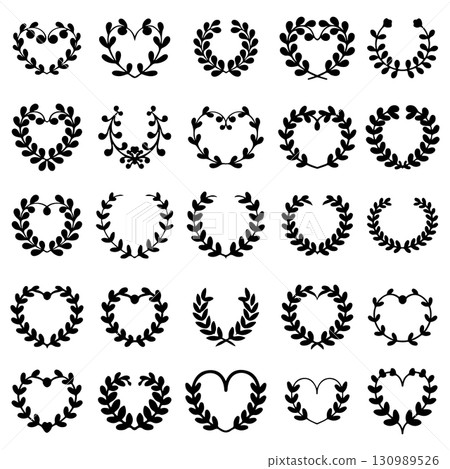 Set of floral wreath in vintage style. Design element for decorations. Vector illustration 130989526