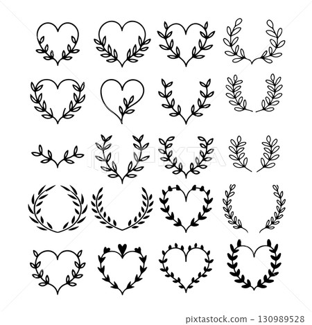 Set of floral wreath in vintage style. Design element for decorations. Vector illustration 130989528