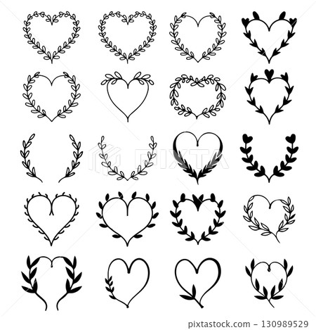Set of floral wreath in vintage style. Design element for decorations. Vector illustration 130989529