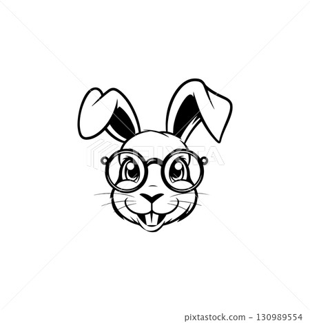 Illustration of rabbit head. Design element for logo, label, sign. Vector illustration 130989554