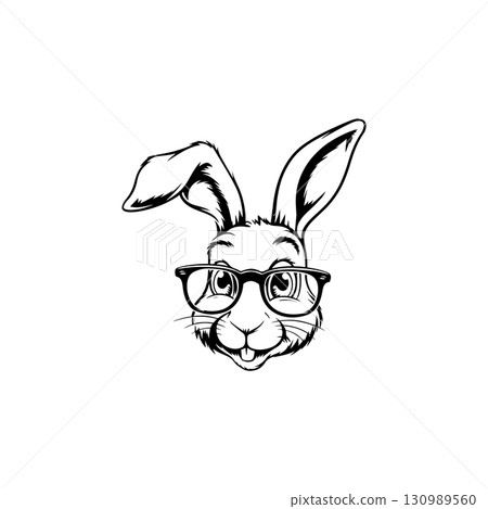 Illustration of rabbit head. Design element for logo, label, sign. Vector illustration Illustration of rabbit head. Design element for logo, label, sign. Vector illustration 130989560