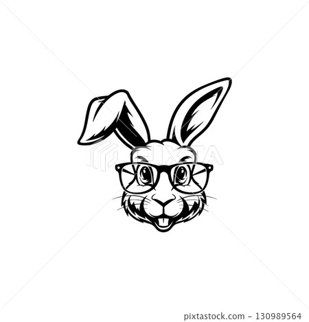 Illustration of rabbit head. Design element for logo, label, sign. Vector illustration 130989564