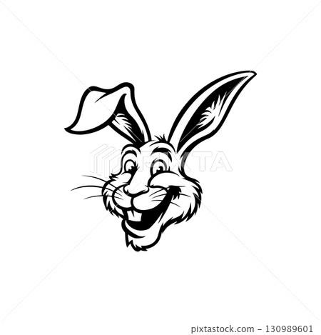 Illustration of rabbit head. Design element for logo, label, sign. Vector illustration 130989601