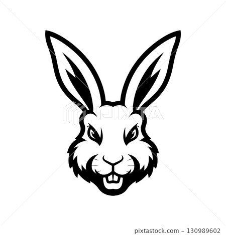 Illustration of rabbit head. Design element for logo, label, sign. Vector illustration 130989602