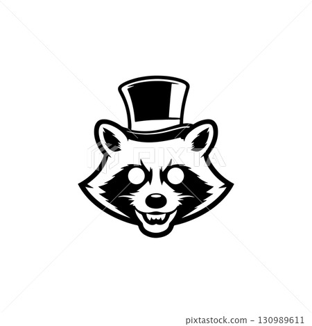 Illustration of racoon head. Design element for logo, label, sign. Vector illustration 130989611