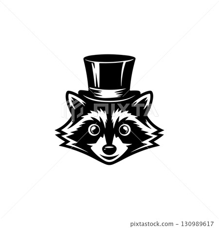 Illustration of racoon head. Design element for logo, label, sign. Vector illustration 130989617