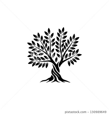 Olive tree silhouette icon. Design element for logo, label, sign. Vector illustration Olive tree silhouette icon. Design element for logo, label, sign. Vector illustration 130989649