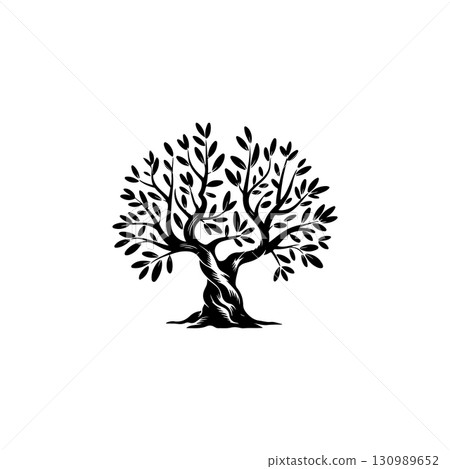 Olive tree silhouette icon. Design element for logo, label, sign. Vector illustration 130989652