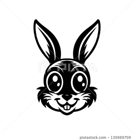 Illustration of rabbit head. Design element for logo, label, sign. Vector illustration 130989709