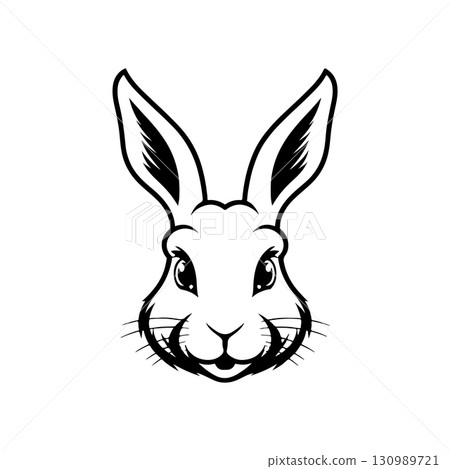 Illustration of rabbit head. Design element for logo, label, sign. Vector illustration 130989721