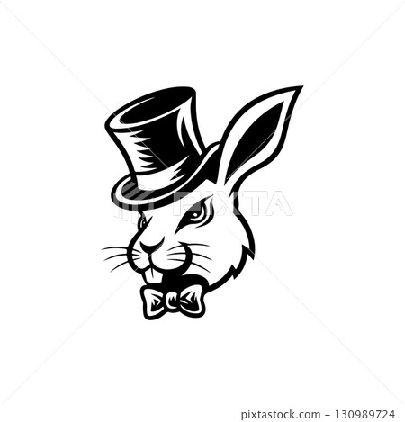 Illustration of rabbit head. Design element for logo, label, sign. Vector illustration Illustration of rabbit head. Design element for logo, label, sign. Vector illustration 130989724