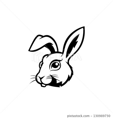 Illustration of rabbit head. Design element for logo, label, sign. Vector illustration 130989730