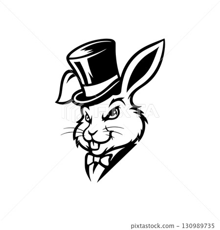 Illustration of rabbit head. Design element for logo, label, sign. Vector illustration 130989735