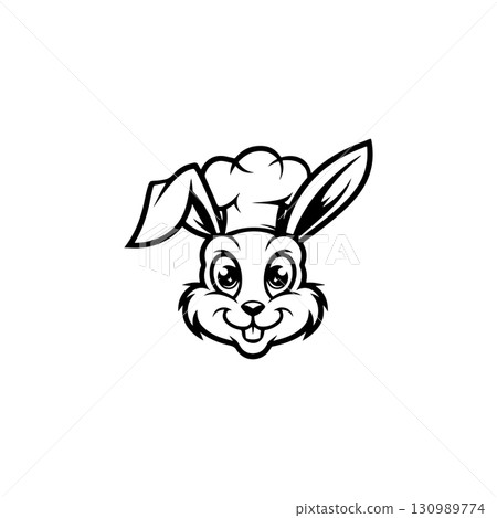 Illustration of rabbit head. Design element for logo, label, sign. Vector illustration 130989774