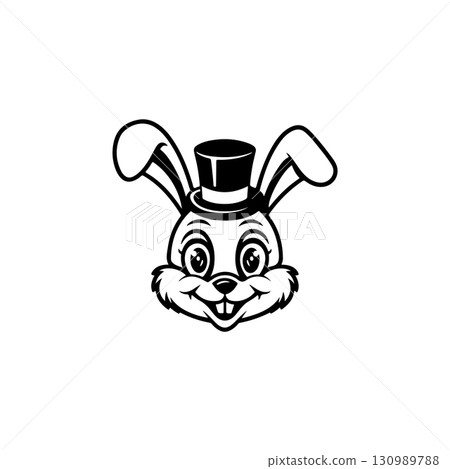 Illustration of rabbit head. Design element for logo, label, sign. Vector illustration 130989788