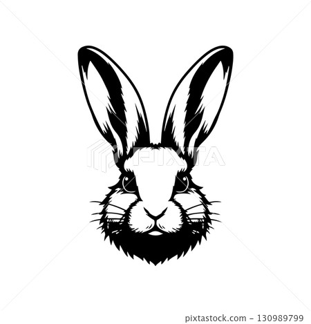 Illustration of rabbit head. Design element for logo, label, sign. Vector illustration 130989799