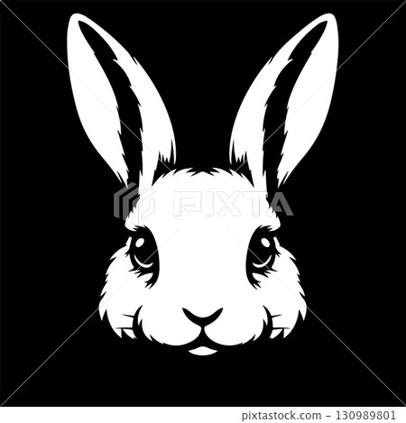 Illustration of rabbit head. Design element for logo, label, sign. Vector illustration 130989801