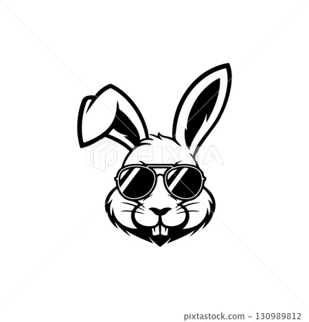 Illustration of rabbit head. Design element for logo, label, sign. Vector illustration 130989812