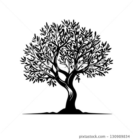 Olive tree silhouette icon. Design element for logo, label, sign. Vector illustration Olive tree silhouette icon. Design element for logo, label, sign. Vector illustration 130989834