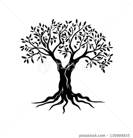 Olive tree silhouette icon. Design element for logo, label, sign. Vector illustration 130989835