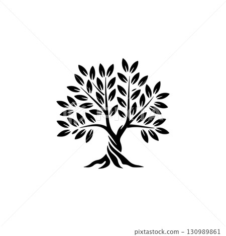 Olive tree silhouette icon. Design element for logo, label, sign. Vector illustration Olive tree silhouette icon. Design element for logo, label, sign. Vector illustration 130989861