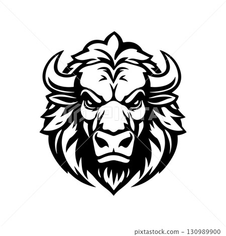 Illustration of wild bison. Design element for logo, label, sign. Vector illustration 130989900