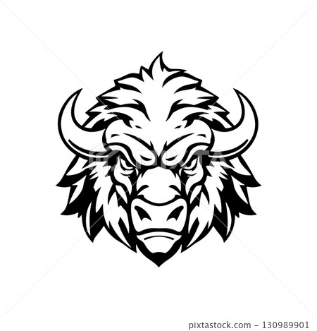 Illustration of wild bison. Design element for logo, label, sign. Vector illustration 130989901