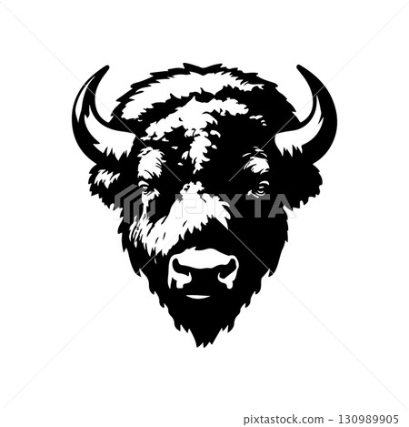 Illustration of wild bison. Design element for logo, label, sign. Vector illustration 130989905