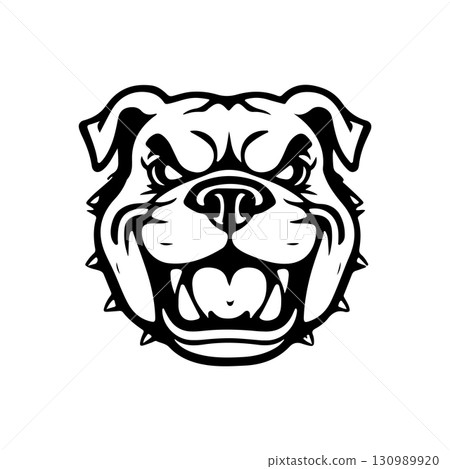 Illustration of bulldog head. Design element for logo, label, sign. Vector illustration 130989920