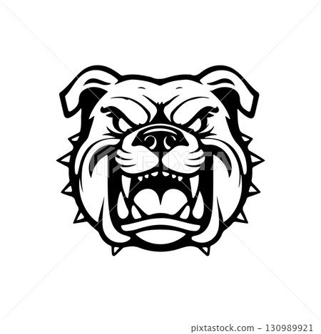 Illustration of bulldog head. Design element for logo, label, sign. Vector illustration 130989921