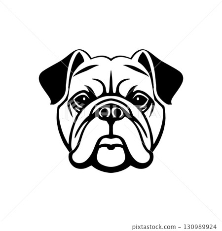 Illustration of bulldog head. Design element for logo, label, sign. Vector illustration 130989924