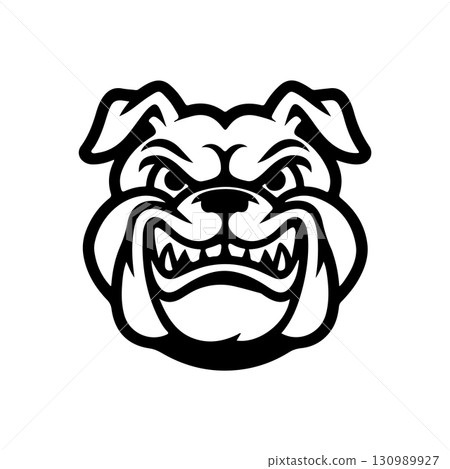 Illustration of bulldog head. Design element for logo, label, sign. Vector illustration 130989927